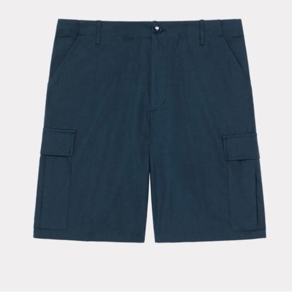 KENZO PARIS Short Mens Flat Front Chino Short Navy Blue Pockets Designer Sz 38